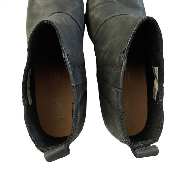 TOMS Leilani Black Leather Ankle Boots Size 7 - Picture 8 of 9